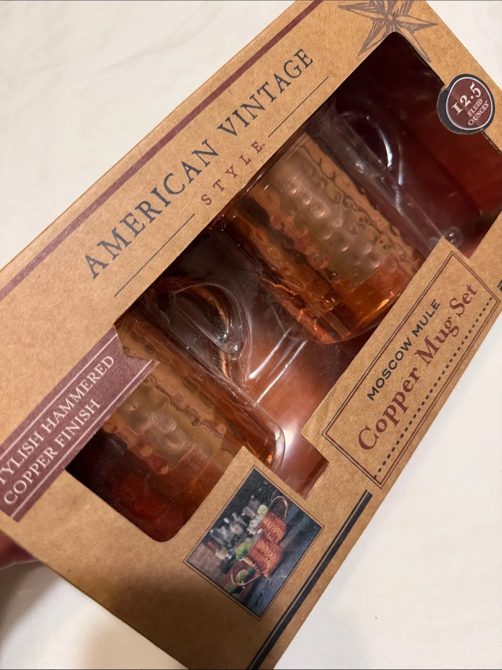 American Vintage Copper-Colored Hammered Mug Set